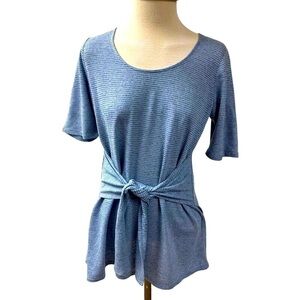 PURE JILL Womens Stripe Tie Front Top SIZE XS Short Sleeve Linen Modal Blue NEW